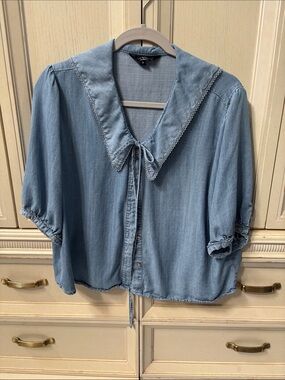 Velvet Heart Light Blue Denim Sailor Tie-Front Blouse